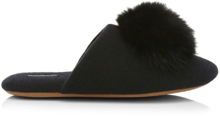 slippers with fur pom pom