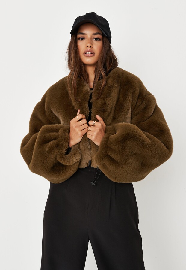 Bomber Jacket Missguided Khaki Puffer Jacket Missguided Plus Faux - Main Image