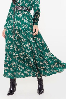 Nasty Gal Womens Floral Long Sleeve High Neck Maxi Dress - Green - 8