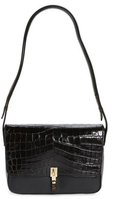 Elizabeth and James 'Cynnie' Croc Embossed Leather Shoulder Bag - Black
