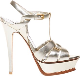 Luxury shoes for women  Saint Laurent Tribute sandals beige high heel