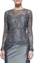 Thumbnail for your product : Carmen Marc Valvo Long-Sleeve Lace Illusion Top