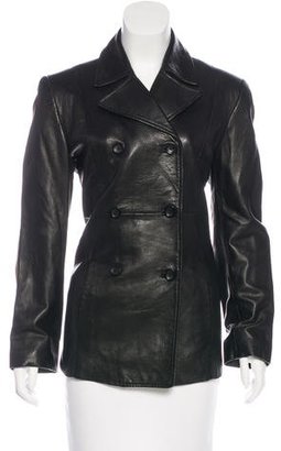 Henri Bendel Leather Double-Breasted Coat