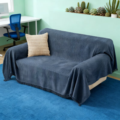 Reversible Chenille Sofa Cover With Tassel Fringe