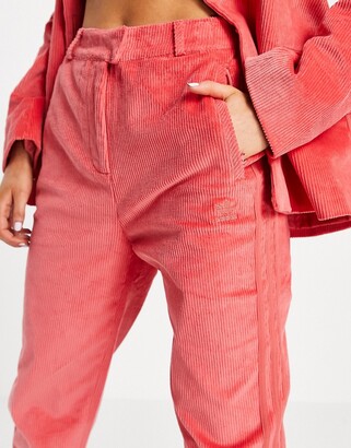 adidas 'Comfy Cords' corduroy high waisted wide leg suit trousers in pink