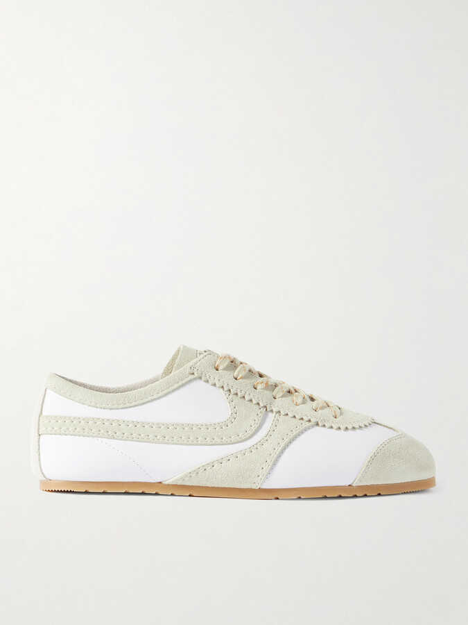 Dries Van Noten Suede-trimmed Leather Sneakers - White