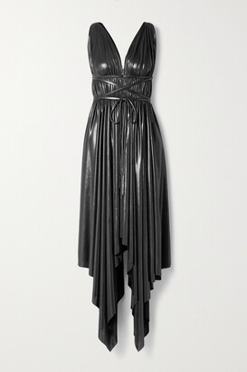 Norma Kamali Goddess Asymmetric Pleated Metallic Stretch-jersey Dress - small