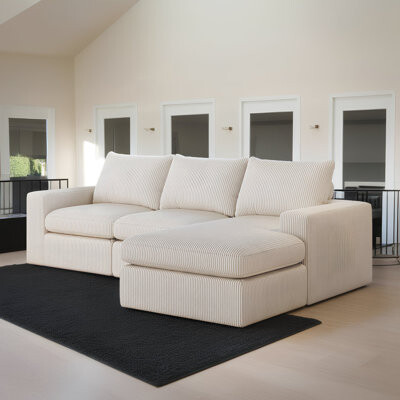 99" L-Shaped Corduroy Sectional Sofa with Chaise, 3-Seater Deep Seat Sofa for Living Room, No Assembly Required?