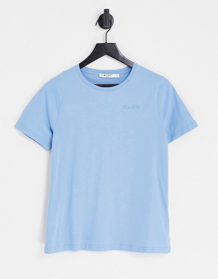 NA-KD cotton logo print t-shirt in dusty blue ShopStyle Plus