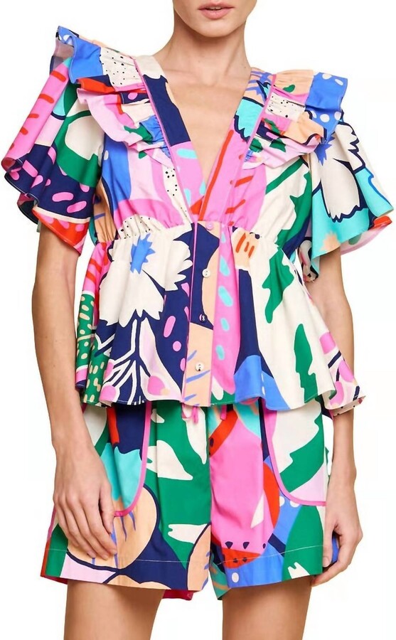 CIEBON Summerlyn Flared Sleeve Top In Multi