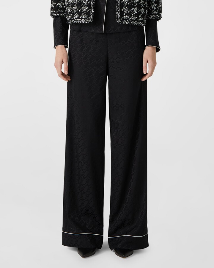 St. John Cursive Icon Stretch Silk Jacquard Pajama Pants - ShopStyle
