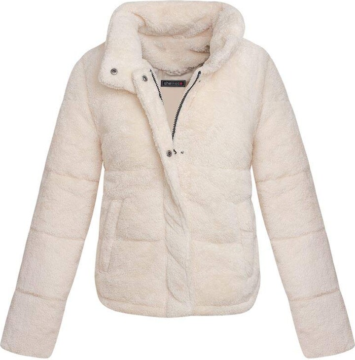 shelikes Womens Ladies Warm Jacket Soft Teddy Faux Fur Collar Coat for