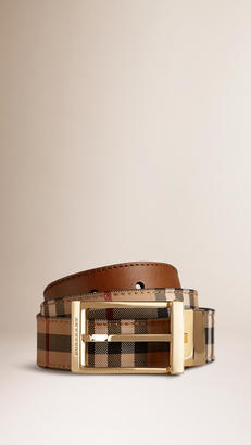 Burberry Reversible Horseferry Check And Leather Belt
