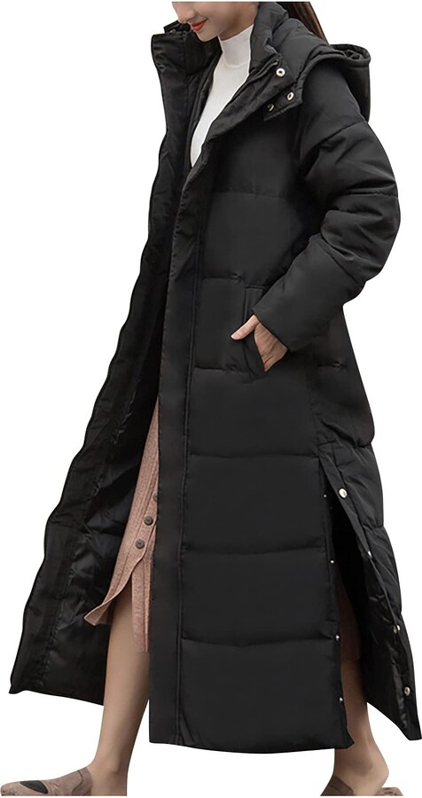 womens long black quilted coat