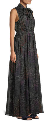 Co Tie-Neck Sleeveless Floral-Print Silk Chiffon Evening Gown