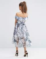 Thumbnail for your product : ASOS Petite PETITE Navy Floral Bardot Organza Midi Dress