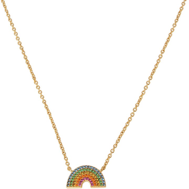 Arthwick Store Colorful Image of a Rainbow Over a Field of Flowers and Crystals Pendant Necklace 