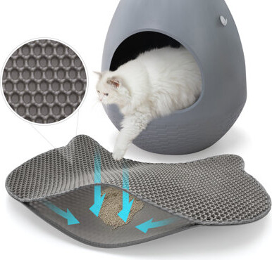 coziwow Cat-head Cat Litter Mat, Waterproof Kitty Litter Trapping Mat, Double Layer Mat, Easy To Clean, Dark Gray