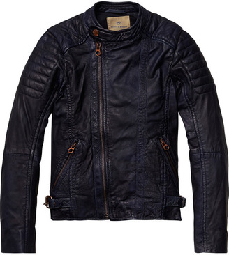 Scotch & Soda Tartan Detailed Leather Jacket