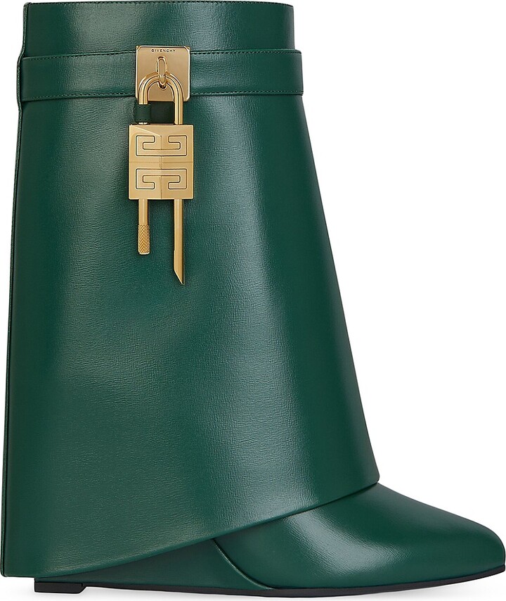 Givenchy Women's Shark Lock Ankle Boots in Leather Emerald Green