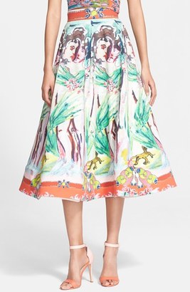 Alice + Olivia 'Merritt' Print A-Line Midi Skirt
