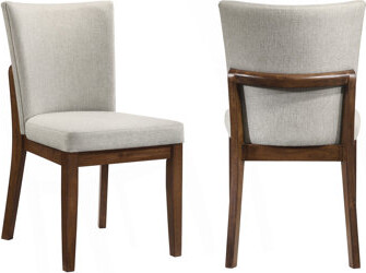 Wildon Home 2Pc Mid-Century Brown Warm Wood Finish Curved Chairs Upholstered Seat Back Dining Room Wooden Solid Wood Furniture