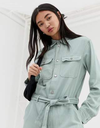 Weekday boiler suit with tie waist in mint