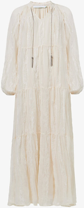 Leem Womens White Long-Sleeve Lace Woven Kaftan M