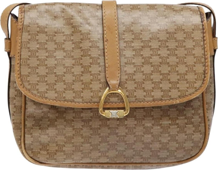 Celine Macadam Shoulder Bag Pvc Leather Beige Canvas Bag (Pre-Owned)