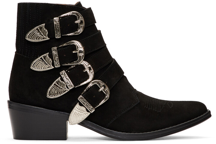Black boots with silver buckles Clearance