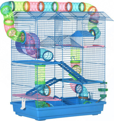 Tingkunke 18.5" 5 Tier Hamster Cage With Tubes And Tunnels, Small Animal Cage, Rat Gerbil Cage With Water Bottle, Food Dish, Exercise Wheel, Blue