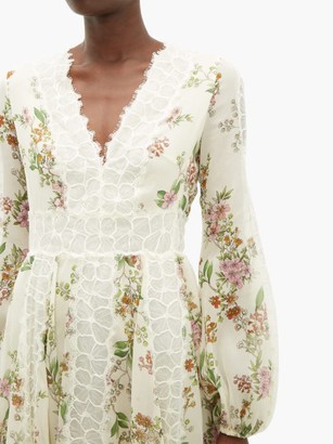 Giambattista Valli Floral-print Lace-insert Silk Dress - Ivory Multi