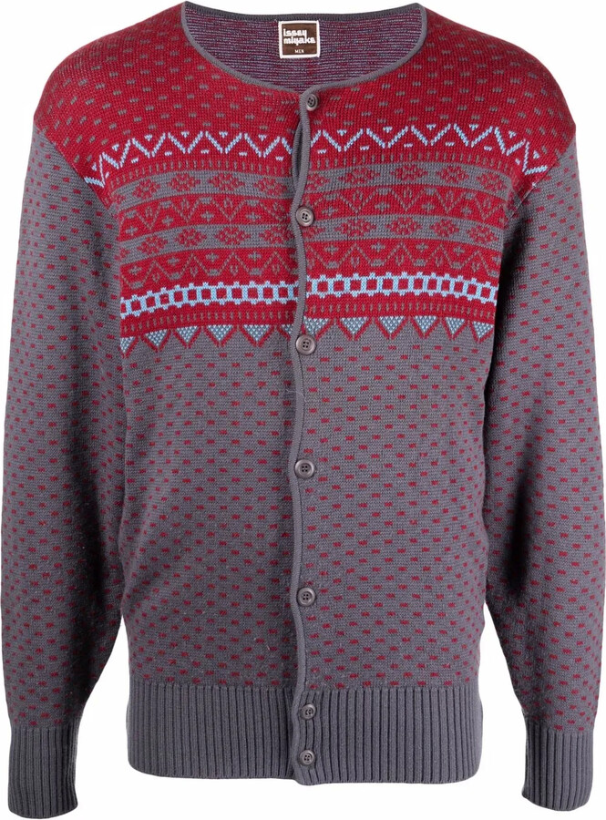 Issey Miyake Pre-Owned 1970s Intarsia-Knit Round-Neck Cardigan