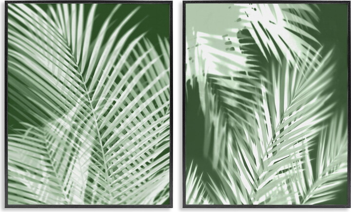 Stupell Industries Blurred Green Palm Fronds Plants & Flowers Painting Black Framed Art Print Wall Art, 11 x 14, Set of 2