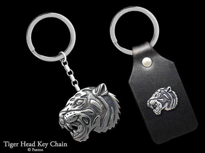 Etsy Tiger Head Keychain/Keyring All Sterling Silver Or On Genuine Leather Key Fob