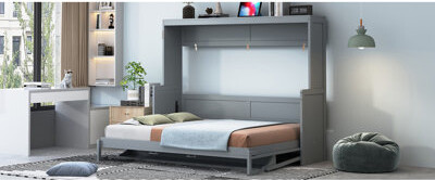 Red Barrel Studio Full Size Murphy Bed With Hydraulic Lift & Desk Design, White(OLD SKU: N820S00032K)