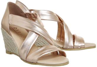 Office Maiden Cross Strap Wedges Rose Gold Leather