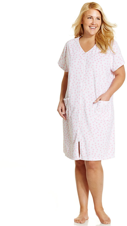Miss Elaine Plus Size Zip Front Polka Dot Robe ShopStyle Petite Intimates