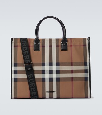 Brown checkered checked check tote handbag 