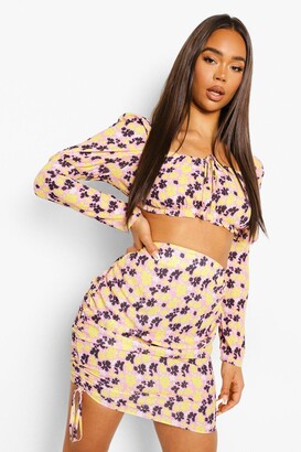 boohoo Floral Rouched Long Sleeve Co-ord