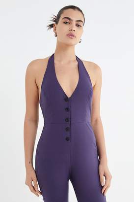 Urban Outfitters Nico Button-Front Halter Jumpsuit