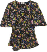 Thumbnail for your product : Topshop Aster Ruffled Printed Silk Crepe De Chine Top - Black