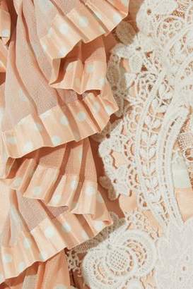 Zimmermann Folly Dizzy Tiered Lace-paneled Polka-dot Satin Midi Dress