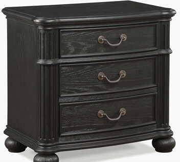 Canora Grey 1pc Traditional Vintage Antique Drawer Pull 3-Drawer Nightstand Black Gray Dark Finish Bedroom Wooden Furniture