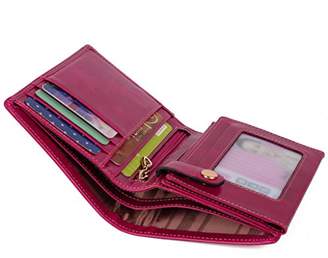 YALUXE Women's Compact Leather Billfold Pocket Wallet with ID Window