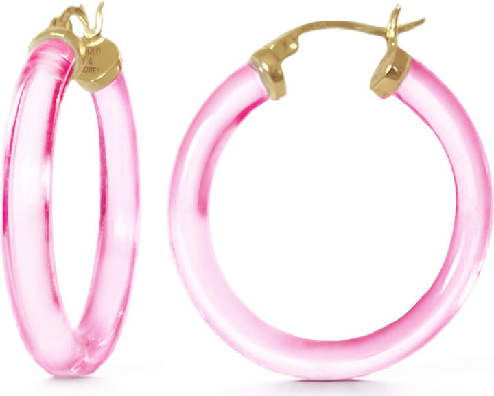 Gold & Honey Pink / Gold Thin Kate Hoops In Pink