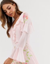Thumbnail for your product : ASOS DESIGN embroidered wrap maxi dress with long sleeves