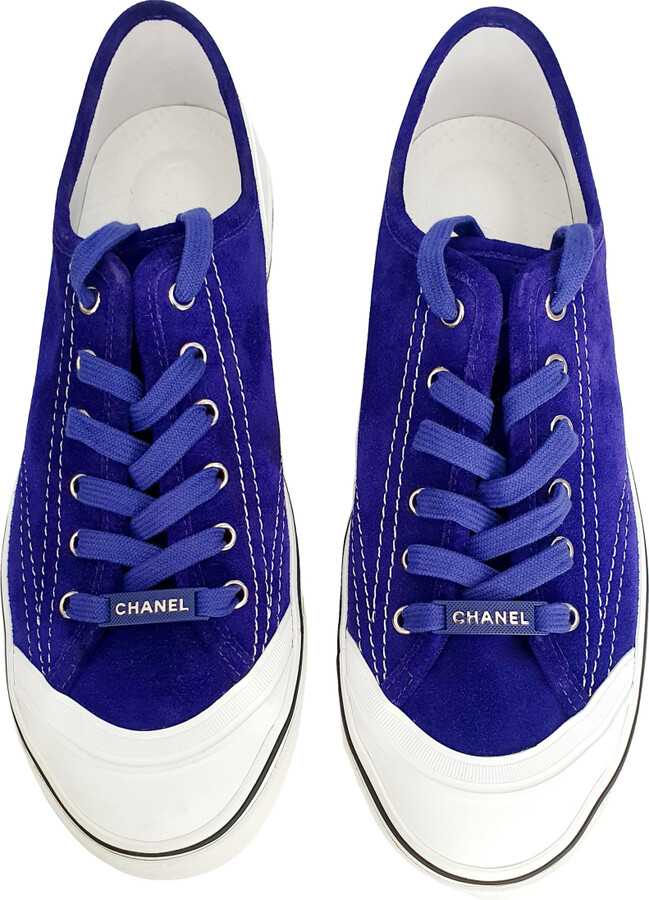 chanel canvas lace up shoes