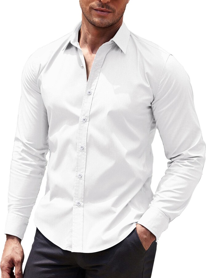 COOFANDY Men's Formal Shirt Long Sleeve Slim Fit Business Casual Shirt ...