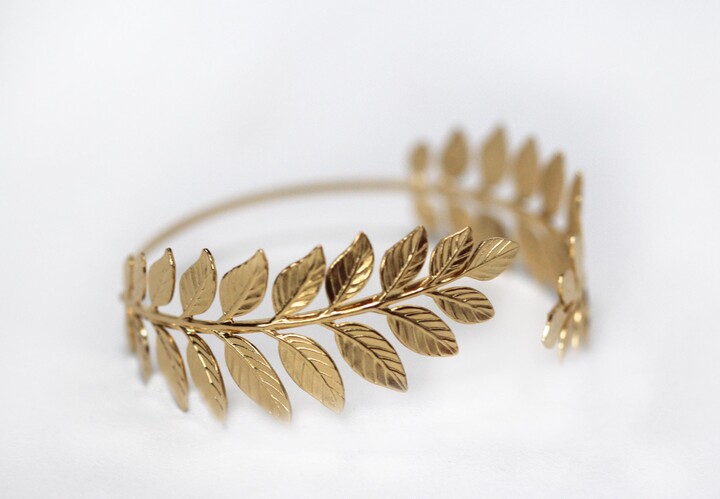 Etsy Athena Arm Band Greek Leaves Cuff Wrap Around Arm Flexible Bracelet Golden Bridal Jewelry Bridesmaid